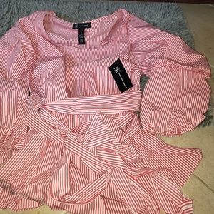 INC RED/WHITE STRIP BOAT NECK TIE BLOUSE SIZE S